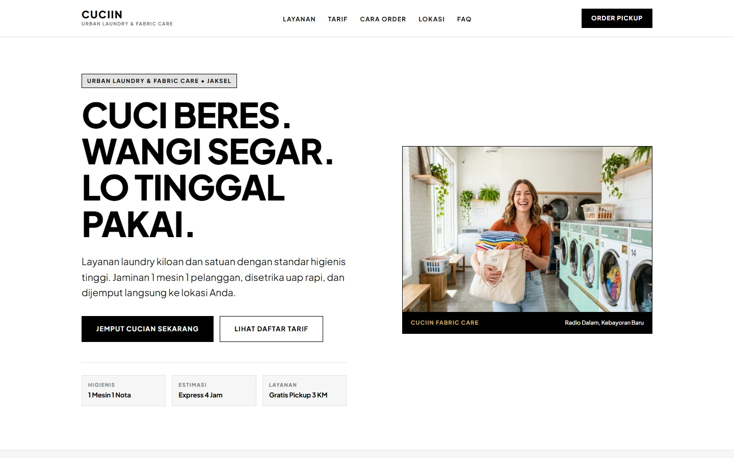 Pratinjau website CUCIIN untuk industri SERVICES • LAUNDRY
