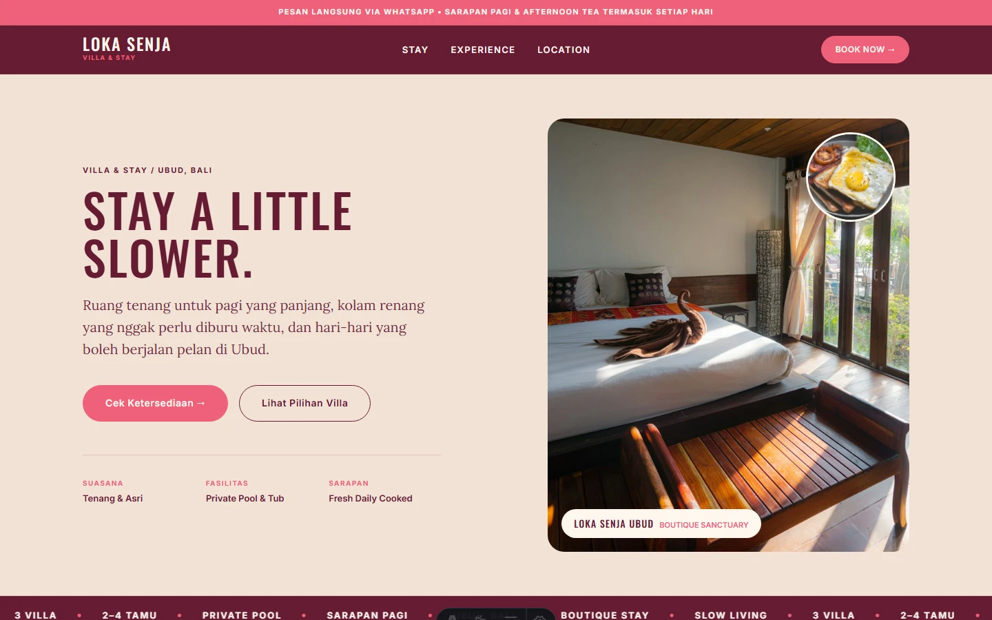 Pratinjau website LOKA SENJA untuk industri HOSPITALITY • VILLA & STAY