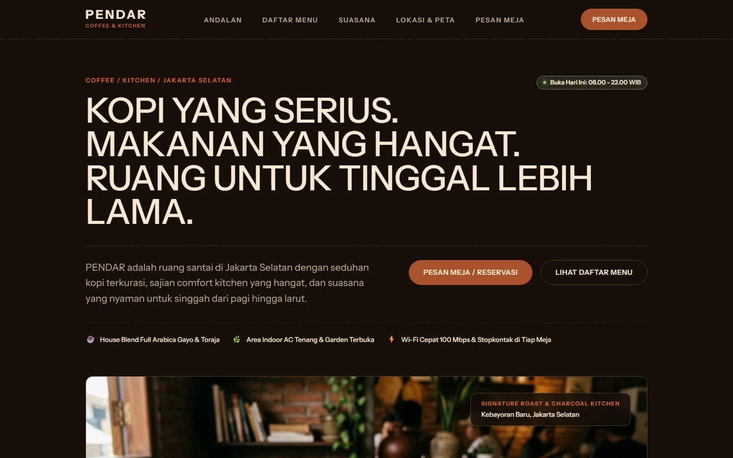 Pratinjau website PENDAR untuk industri F&B • COFFEE / KITCHEN